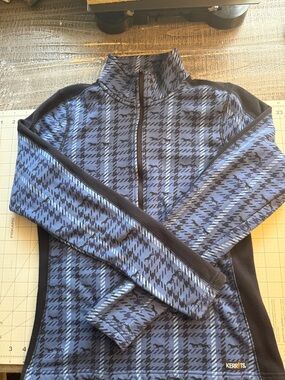 Kerrits Men’s Navy and Light Blue Zip-Up Plaid Sweater